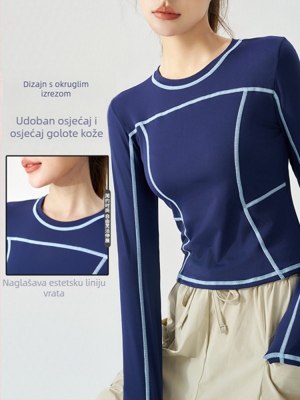 KURYOGA Ženski dugi rukav Slim-Fit trening top — vanjska tkanina Nylon 25% Spandex; podstava Nylon 75% Spandex; za fitness, trčanje, jogu; lansiranje 2025