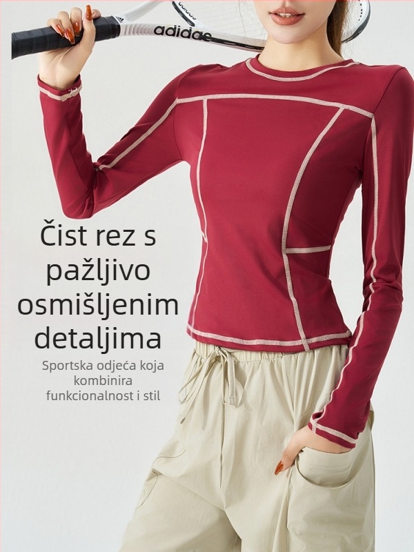 KURYOGA Ženski dugi rukav Slim-Fit trening top — vanjska tkanina Nylon 25% Spandex; podstava Nylon 75% Spandex; za fitness, trčanje, jogu; lansiranje 2025