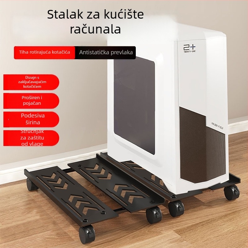 Stalak za računalo s kotačićima, podna baza, teleskopski skladišni regal, 1 etaža