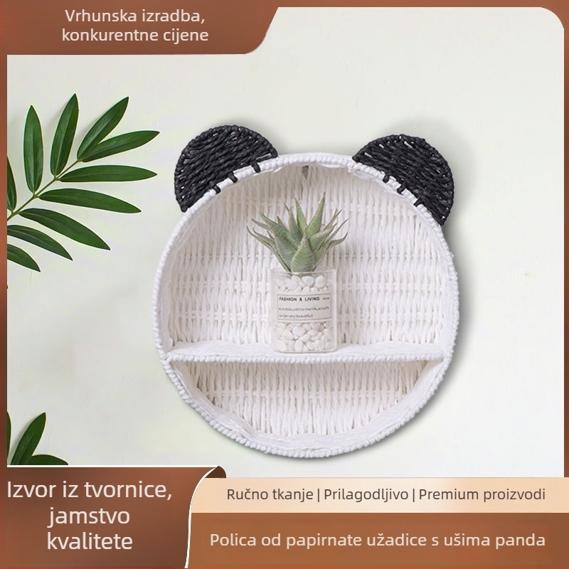 Cat Ear Rattan Round Storage Basket - Dvostruko zidno prikazivanje, za spavaću sobu i dnevni boravak, moderni minimalistički stil