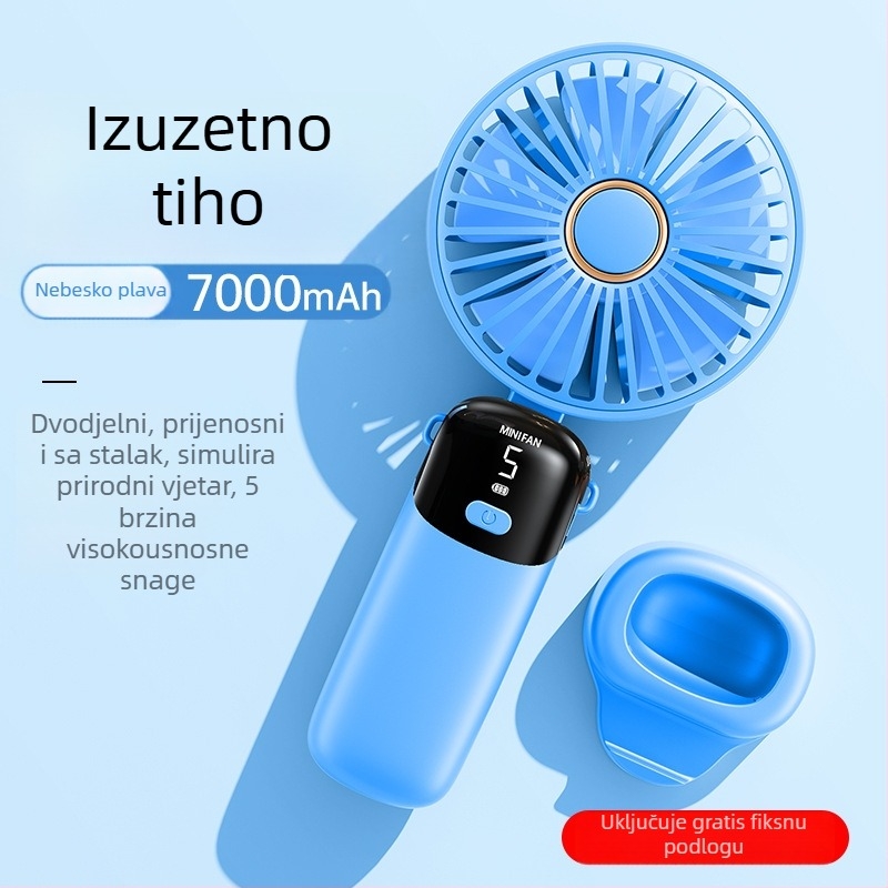 Ručni sklopivi ventilator s USB napajanjem i digitalnim zaslonom – bezčetkasti motor, ugrađena baterija od 6000 mAh, 5 brzina, niski šum