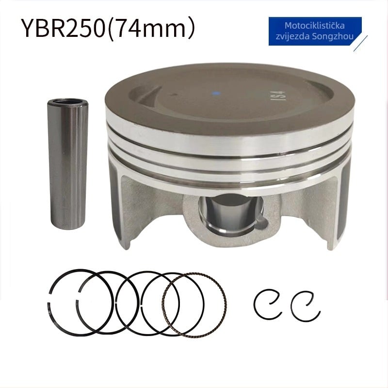 Piston motora za Yamaha YBR250 i XTZ250 — aluminij, 3 ležišta prstena, kombinirani prstenovi, konični prstenovi