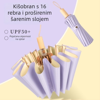 16‑krilni sklopivi kišobran, UPF 50+, poliester 190T, drvena ručka, ručno otvaranje/zatvaranje