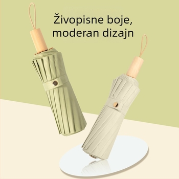 16‑krilni sklopivi kišobran, UPF 50+, poliester 190T, drvena ručka, ručno otvaranje/zatvaranje