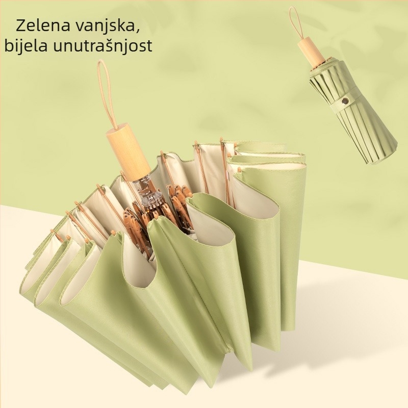 16‑krilni sklopivi kišobran, UPF 50+, poliester 190T, drvena ručka, ručno otvaranje/zatvaranje