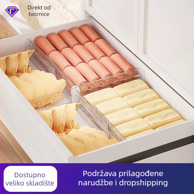 Djelitelj ladice za donje rublje i čarape – 1 sloj, elastične vodoravne/okomite pregrade, PET materijal, kreativni stil
