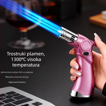 Troplamenasti zapaljivač otporan na vjetar za cigarete i vanjske roštilje, butansko gorivo, metalno kućište