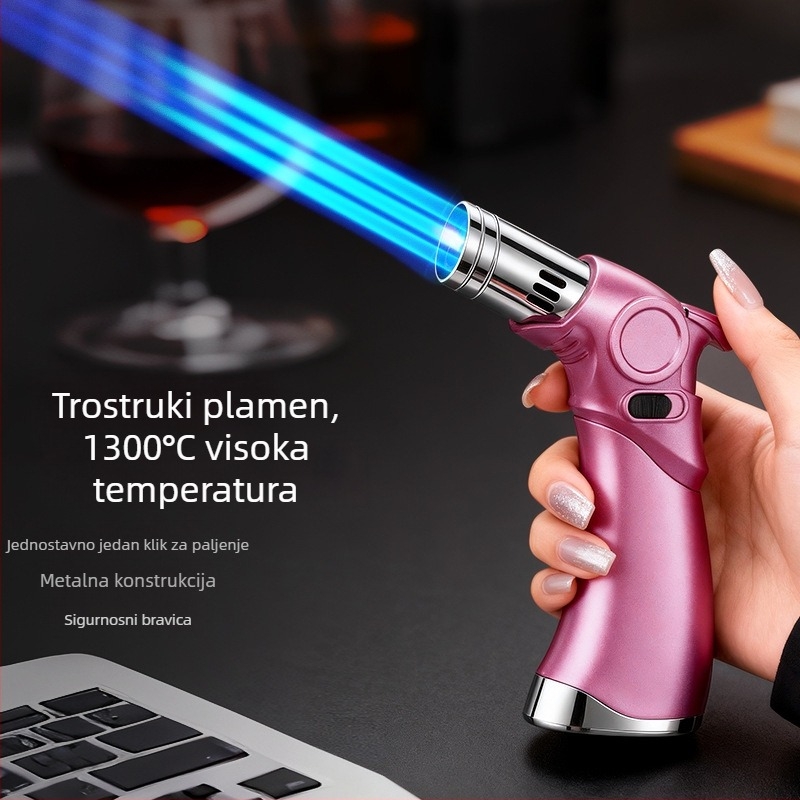 Troplamenasti zapaljivač otporan na vjetar za cigarete i vanjske roštilje, butansko gorivo, metalno kućište