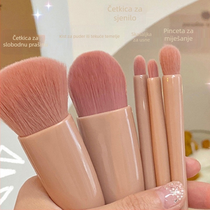 Set od 5 četkica za šminku s mekanim sintetičkim vlaknima, plastična drška, prenosna kutija