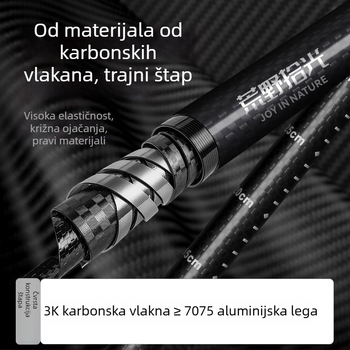 3K karbonski štap za planinarenje, trostruko teleskopski, ultra lagan, EVA drška, 174 g