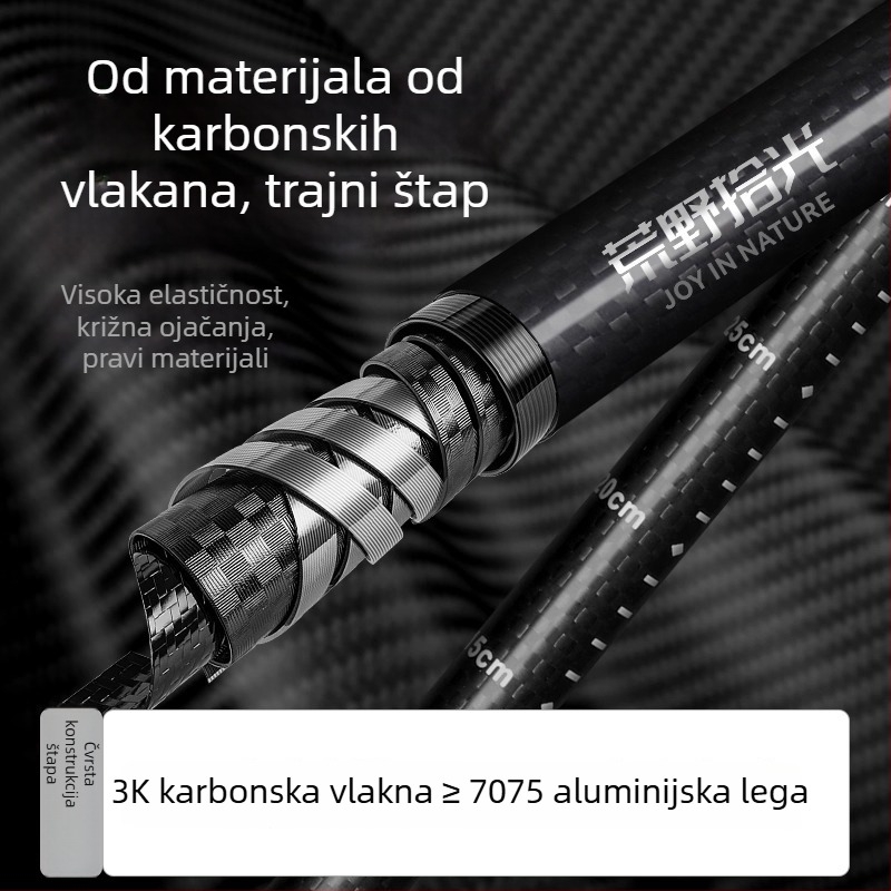 3K karbonski štap za planinarenje, trostruko teleskopski, ultra lagan, EVA drška, 174 g