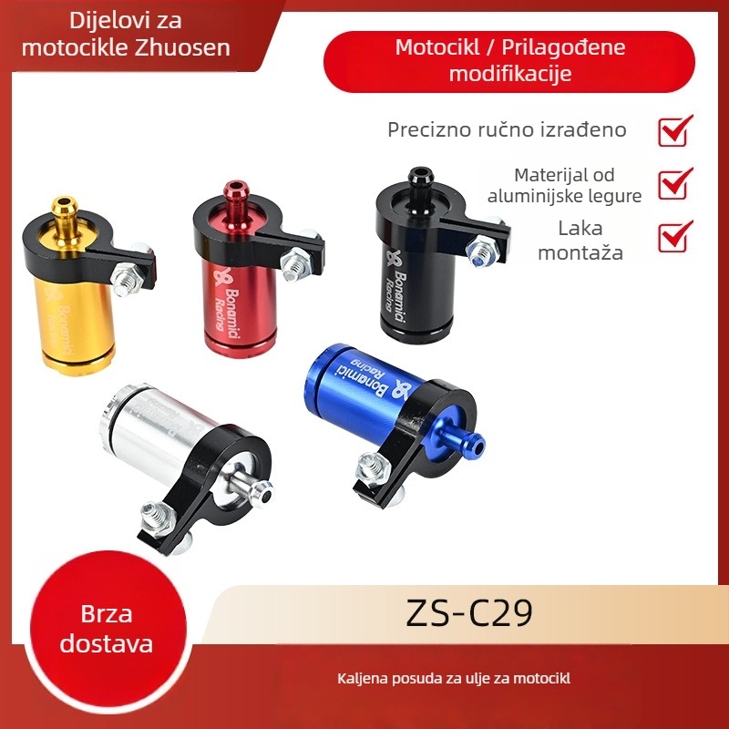 Motociklistički rezervoar za kočionu tekućinu od aluminijske legure, model ZS-C29 (Materijal: aluminijska legura; Primjena: motocikl; Ulazni promjer: ZS-C29; Izlazni promjer: ZS-C29; Model: ZS-C29)