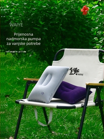 Vanjski nafukivi kamping jastuk, četvrtastog oblika s flokiranom površinom, jastuk za odmor, sklopiv i prijenosan