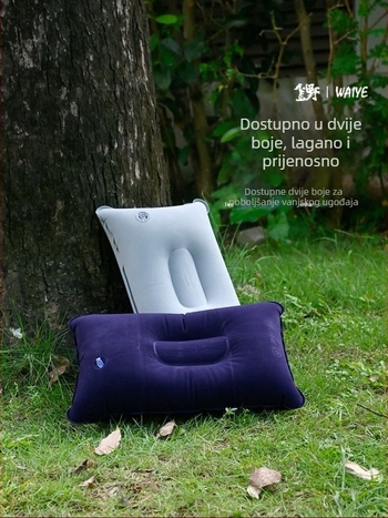 Vanjski nafukivi kamping jastuk, četvrtastog oblika s flokiranom površinom, jastuk za odmor, sklopiv i prijenosan