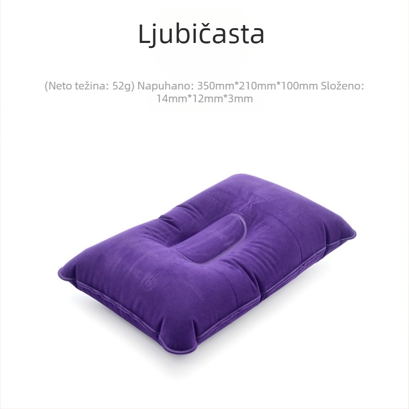 Vanjski nafukivi kamping jastuk, četvrtastog oblika s flokiranom površinom, jastuk za odmor, sklopiv i prijenosan