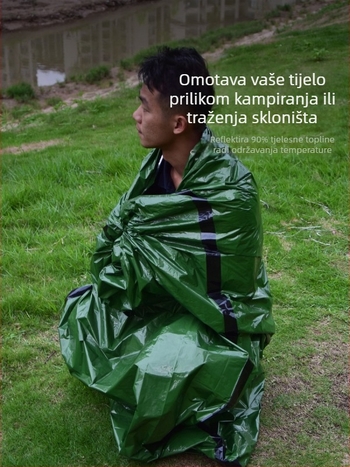 Spavaći vreća za hitnu pomoć za kampiranje na otvorenom – PE punilo, PE podstava, PE tkanina, konstrukcija omotnice, težina 137 g