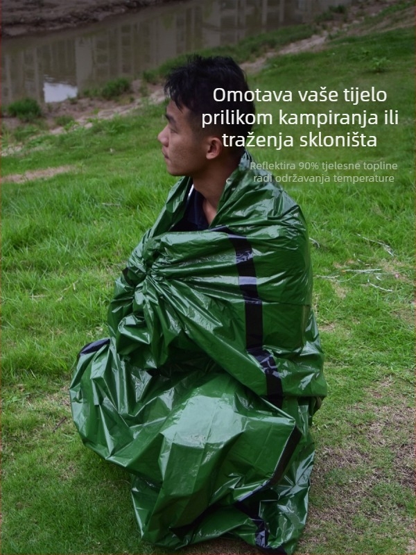 Spavaći vreća za hitnu pomoć za kampiranje na otvorenom – PE punilo, PE podstava, PE tkanina, konstrukcija omotnice, težina 137 g