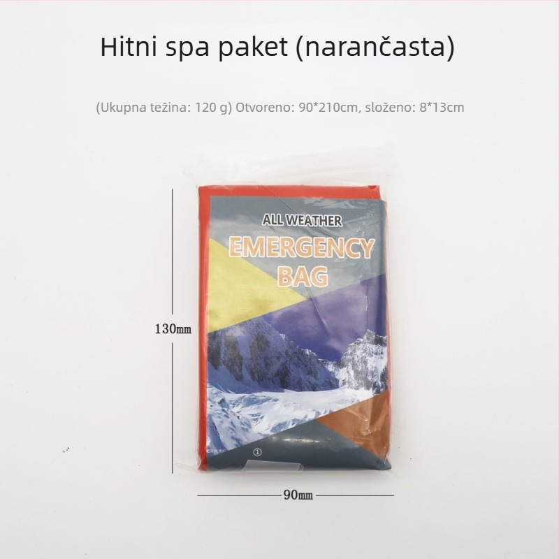 Spavaći vreća za hitnu pomoć za kampiranje na otvorenom – PE punilo, PE podstava, PE tkanina, konstrukcija omotnice, težina 137 g