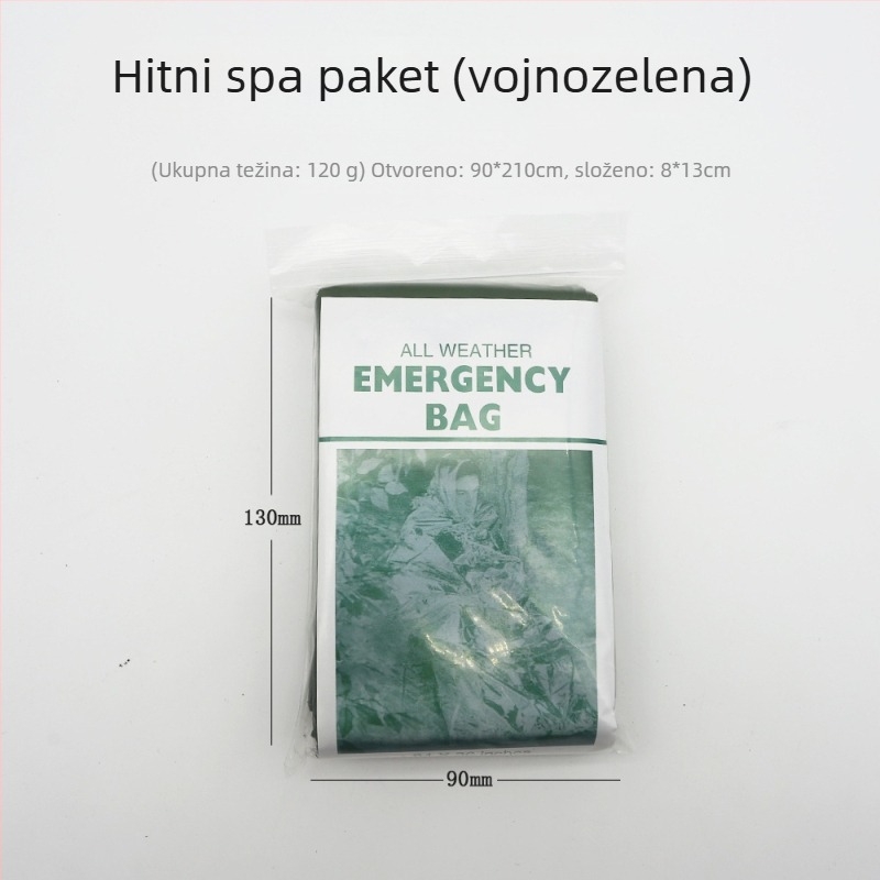 Spavaći vreća za hitnu pomoć za kampiranje na otvorenom – PE punilo, PE podstava, PE tkanina, konstrukcija omotnice, težina 137 g