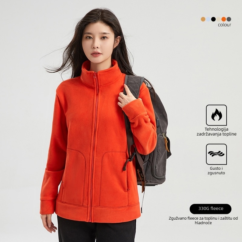 Unisex jakna od polar fleecea, stojeći ovratnik, dvostruki dizajn, pojačana toplina, za aktivnosti na otvorenom