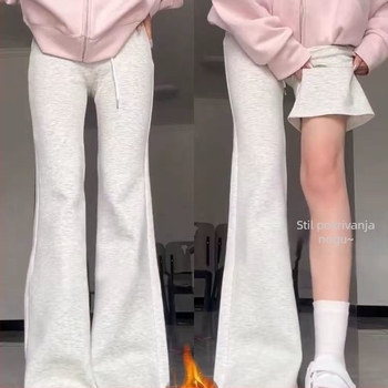 Ženske hlače s mikro-flare krojem, casual stil, vuneni materijal, podstava od flisa, duge, za jesen i zimu