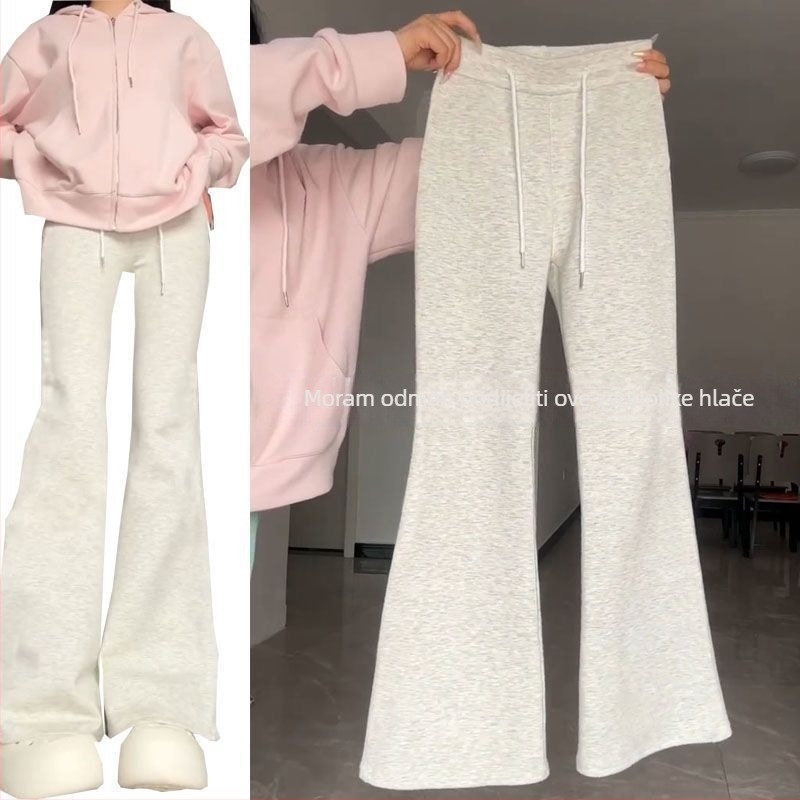 Ženske hlače s mikro-flare krojem, casual stil, vuneni materijal, podstava od flisa, duge, za jesen i zimu