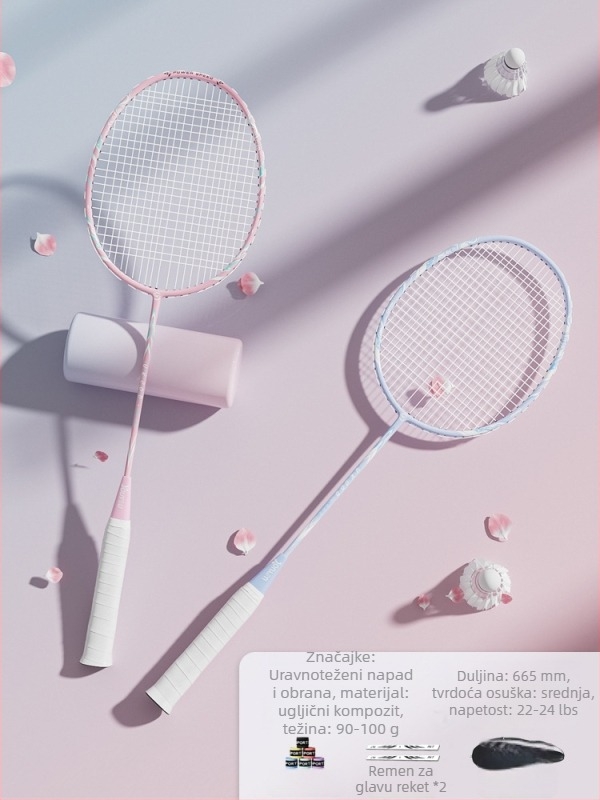 Youyou badminton reketa s karbonskim okvirom, težina 95-100 g, ručka G2, srednja tvrdoća šipke, tisk logotipa dostupan, prilagodba