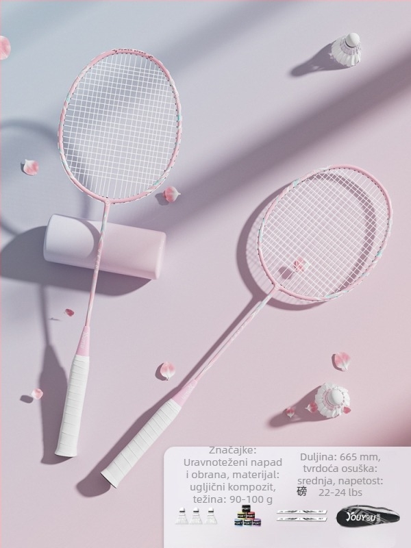 Youyou badminton reketa s karbonskim okvirom, težina 95-100 g, ručka G2, srednja tvrdoća šipke, tisk logotipa dostupan, prilagodba