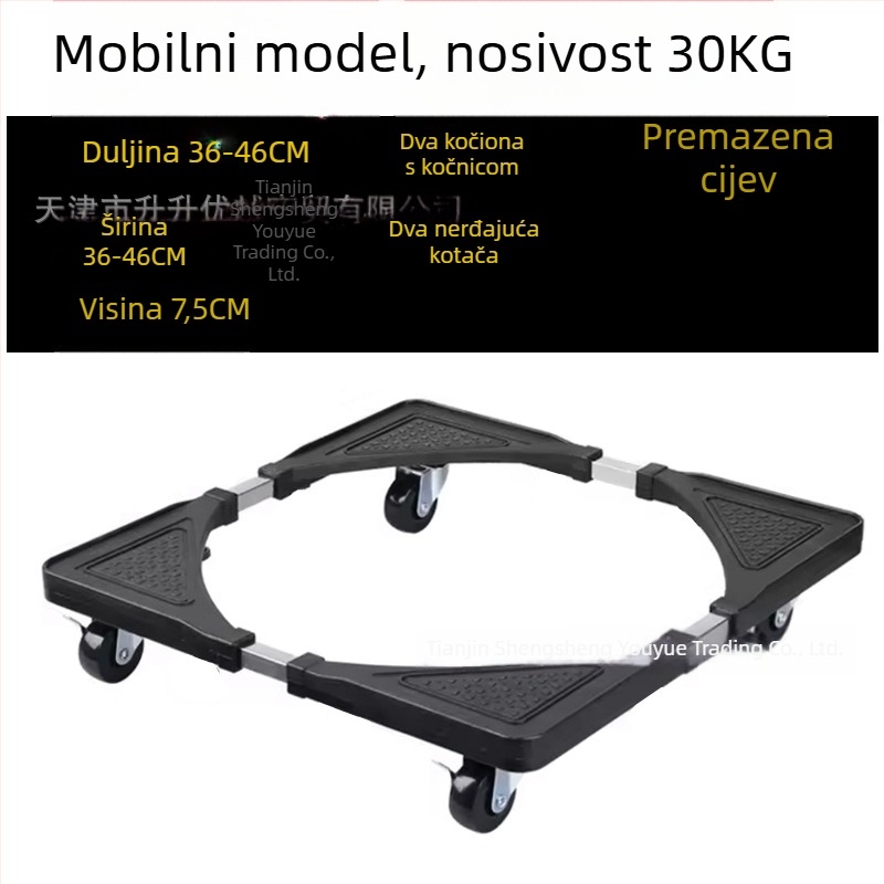 Inox baza za perilicu rublja s univerzalnim nosačem kotača – protuklizna, podesiva, pomična – za potpuno automatske perilice