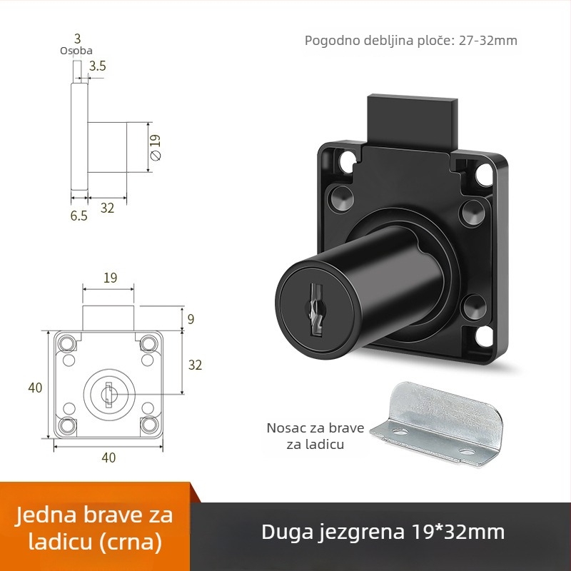 Brava za ladicu uredskog stola, CTS model, cinkovo legura, za ladice, moderan minimalistički stil