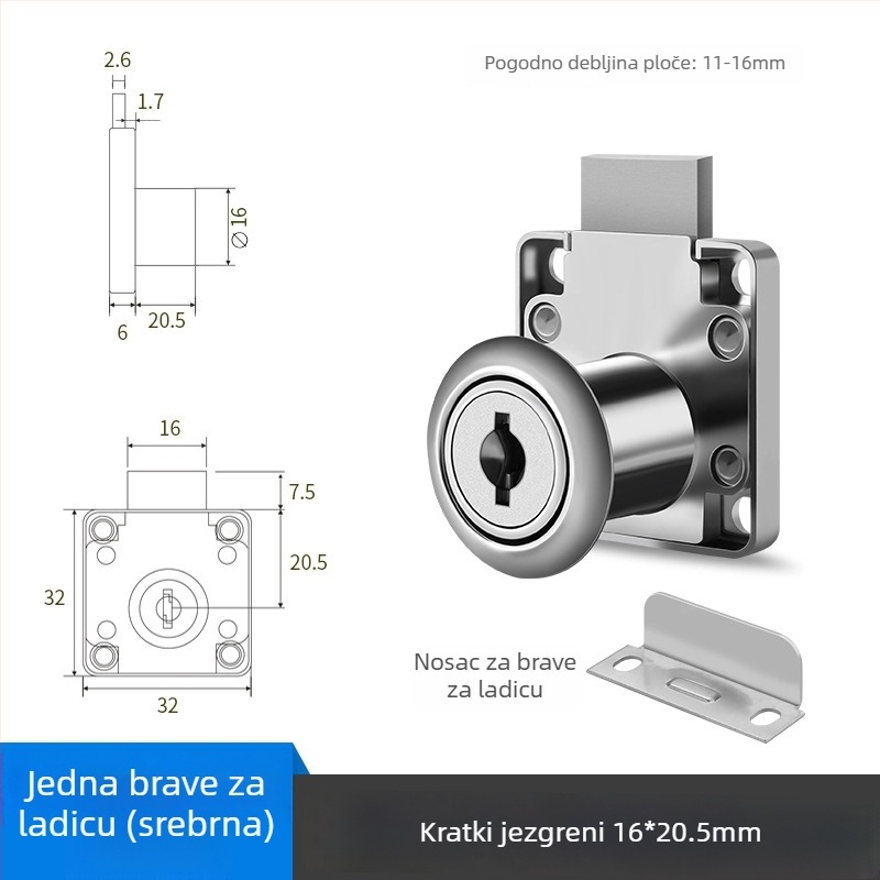 Brava za ladicu uredskog stola, CTS model, cinkovo legura, za ladice, moderan minimalistički stil