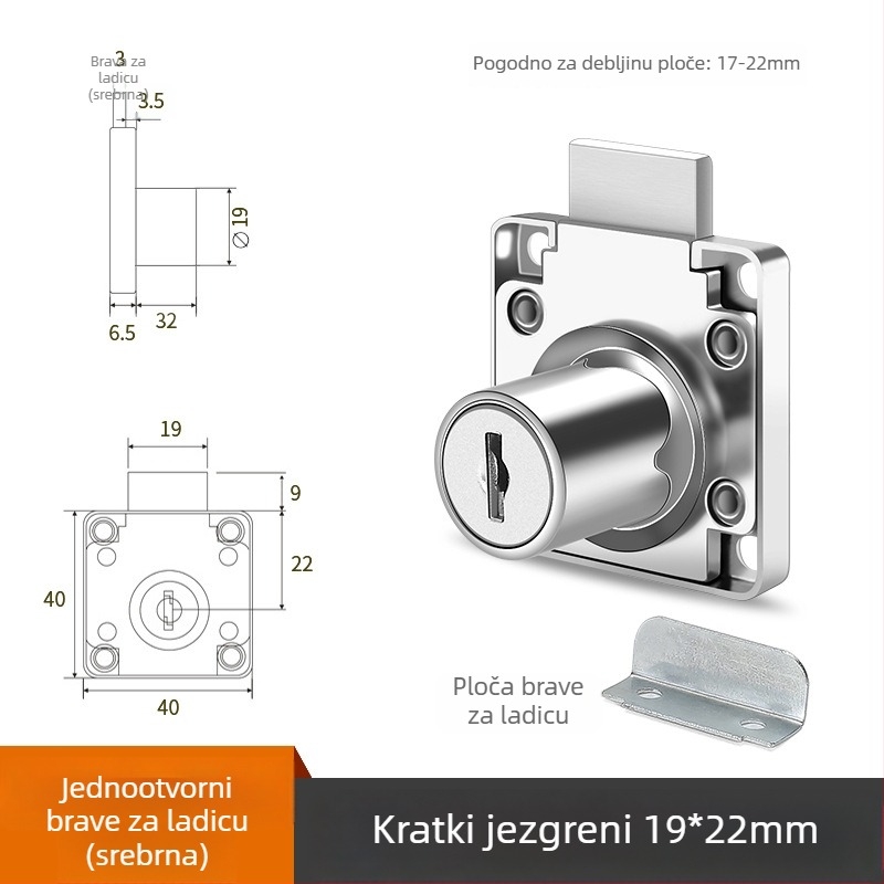 Brava za ladicu uredskog stola, CTS model, cinkovo legura, za ladice, moderan minimalistički stil