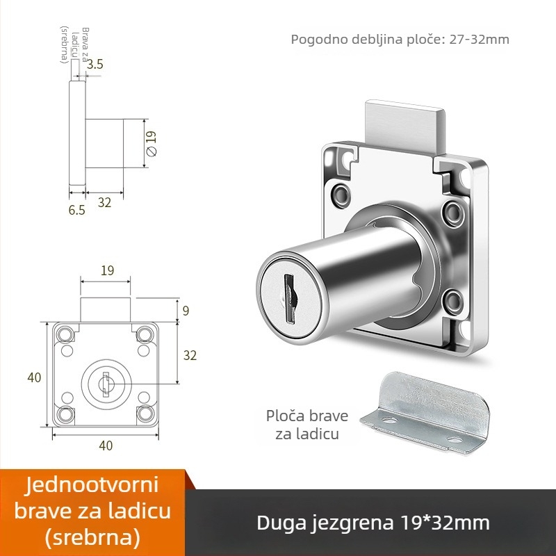 Brava za ladicu uredskog stola, CTS model, cinkovo legura, za ladice, moderan minimalistički stil