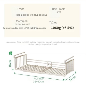 Nehrđajući čelični teleskopski viseći kuhinjski regač, sklopivi, kukom za montažu, 1-slojni