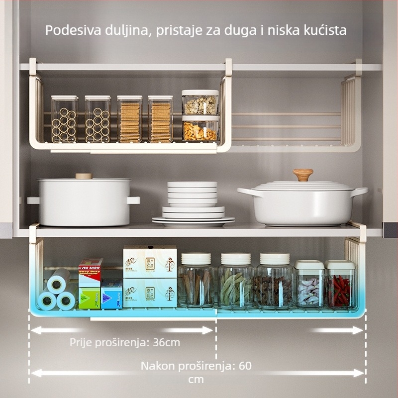 Nehrđajući čelični teleskopski viseći kuhinjski regač, sklopivi, kukom za montažu, 1-slojni