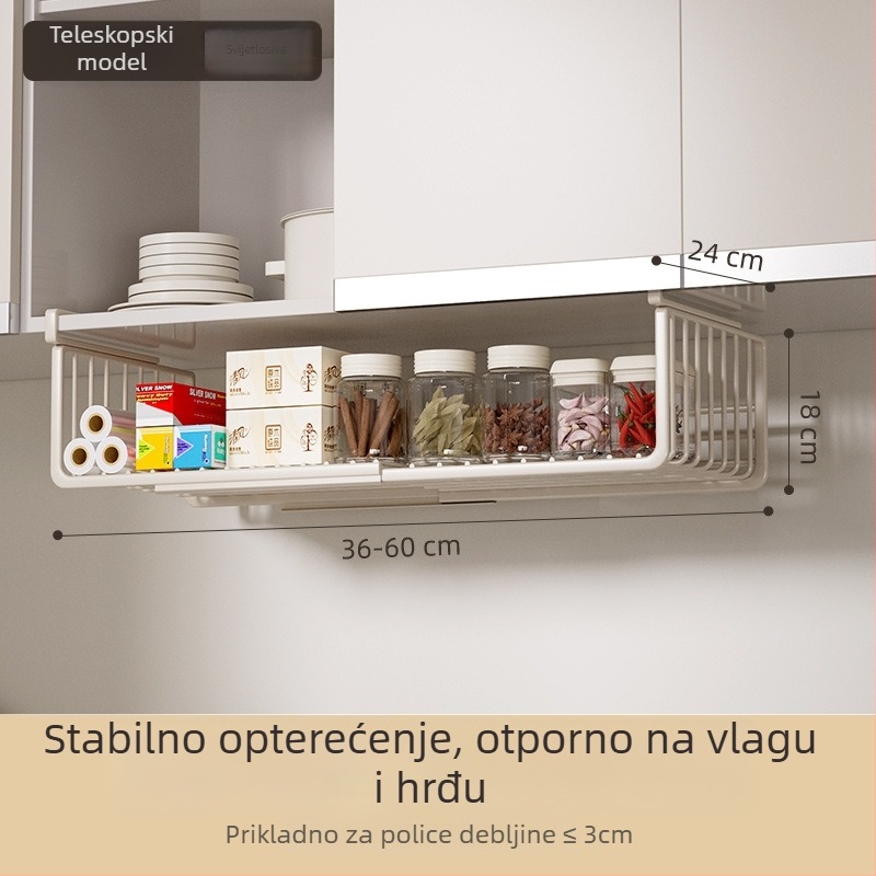 Nehrđajući čelični teleskopski viseći kuhinjski regač, sklopivi, kukom za montažu, 1-slojni