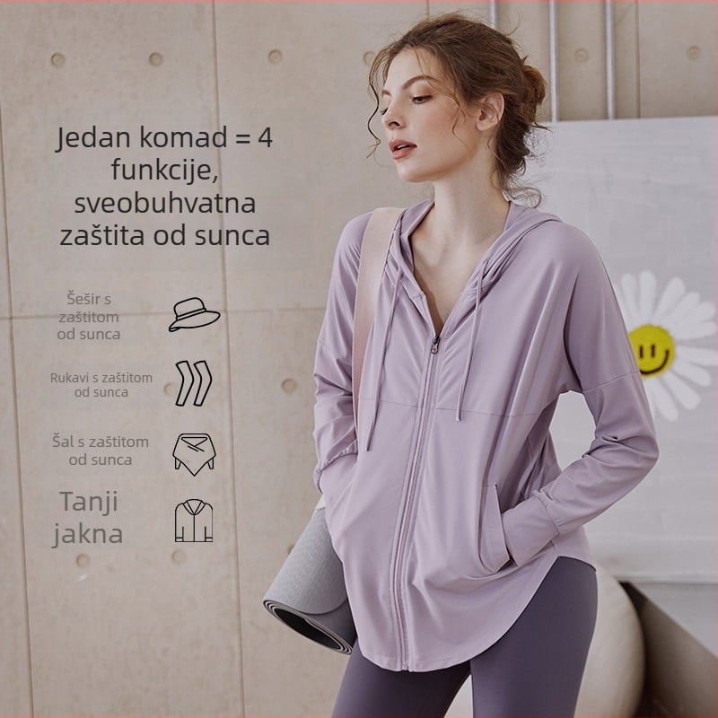 Ženska sportska jakna od najlona, brzo suši, prozračna, dugi rukav, dužina do boka, prilagodljiv kroj