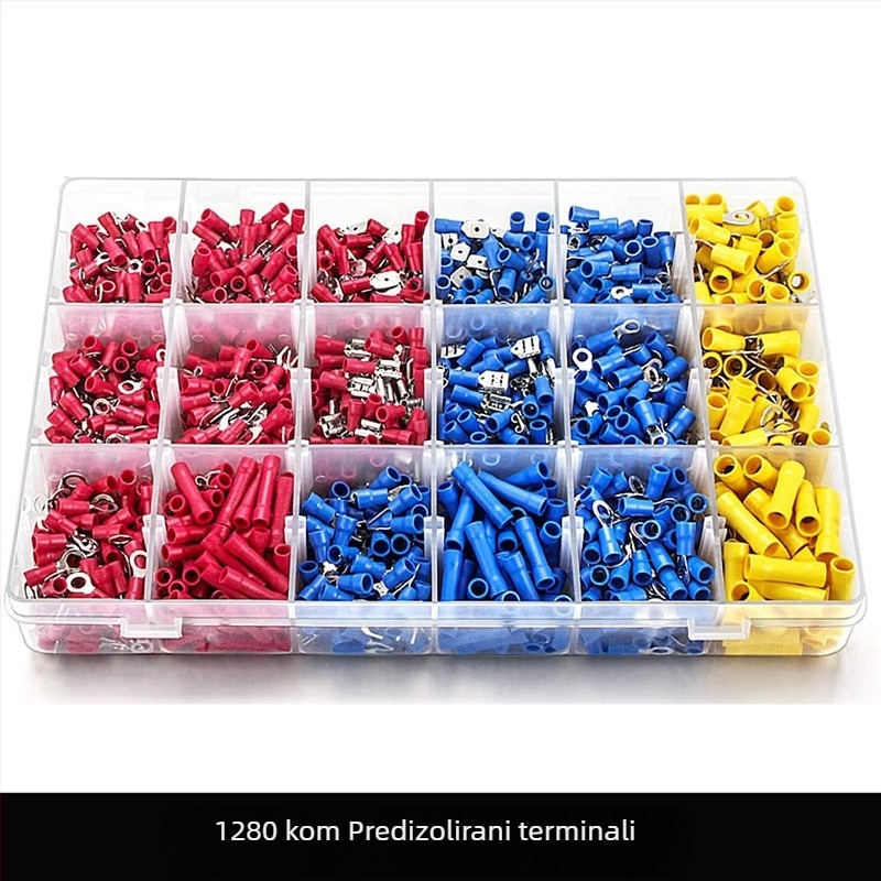 Set od 1280 predizoliranih crimp terminala u kutiji, međupoveznik; materijal: Tool Steel