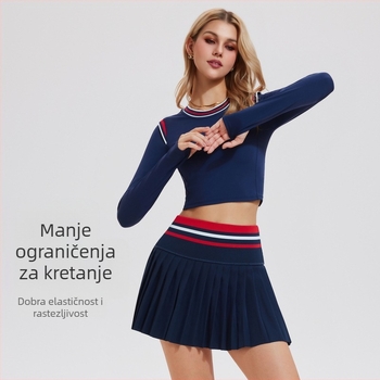 Top za jogu – uska silueta, dugi rukav, duljina do struka, brzo sušenje, prozračno; materijal: najlon/spandeks.