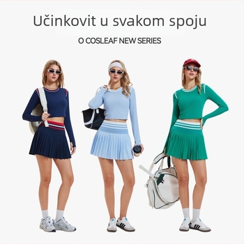 Top za jogu – uska silueta, dugi rukav, duljina do struka, brzo sušenje, prozračno; materijal: najlon/spandeks.