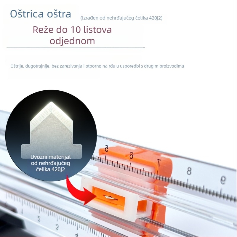 Rezač papira — ručni klizni tip, plastično kućište, za kućnu i uredsku upotrebu