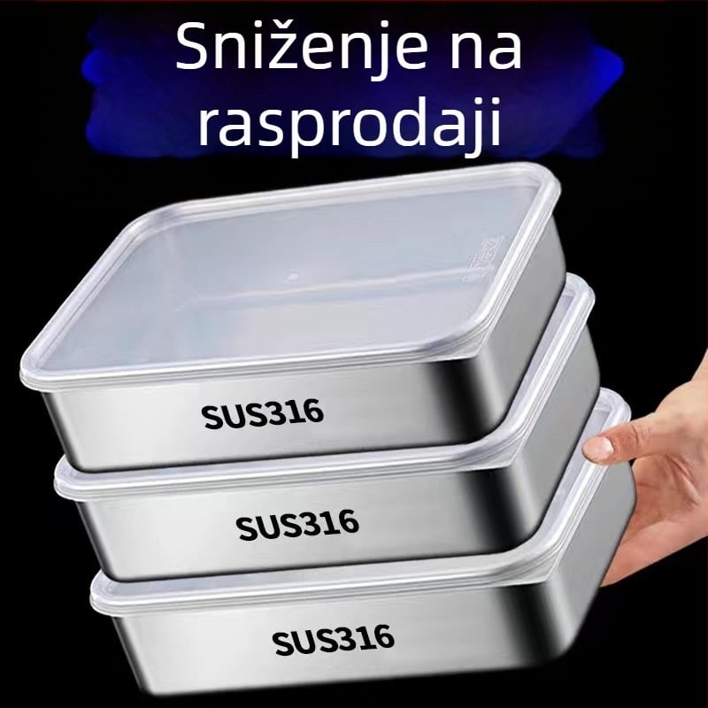 Kutija za čuvanje svježine od 316 nerđajućeg čelika, prehrambena kvaliteta, pravokutna, s brtvnim poklopcem, 1–2 L