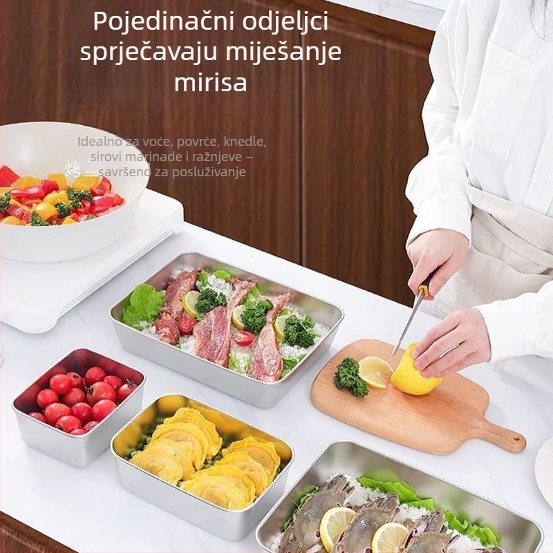 Kutija za čuvanje svježine od 316 nerđajućeg čelika, prehrambena kvaliteta, pravokutna, s brtvnim poklopcem, 1–2 L