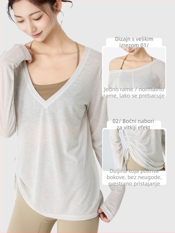 Ženski joga hoodie s kapuljačom – prozračan, širokog kroja, duljina iznad kukova, 100% poliester