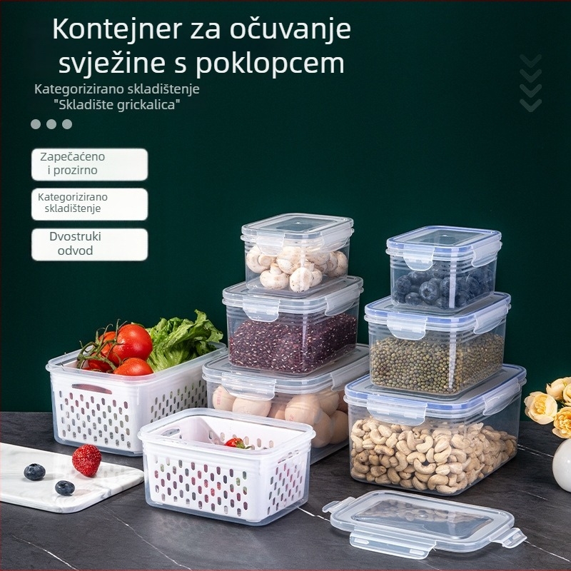 Plastična kvadratna kutija za čuvanje svježine, kuhinja, kapacitet 1–2 L, dvostruki sloj