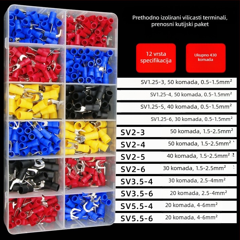 SV set terminala s kutijom – tip vilica, predizolirani crimp terminali, za profesionalnu upotrebu
