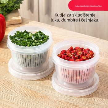 Kutija za svježu hranu u hladnjaku s brtvom i kapljanjem – prijenosna plastična kutija za mladi luk, češnjak i povrće