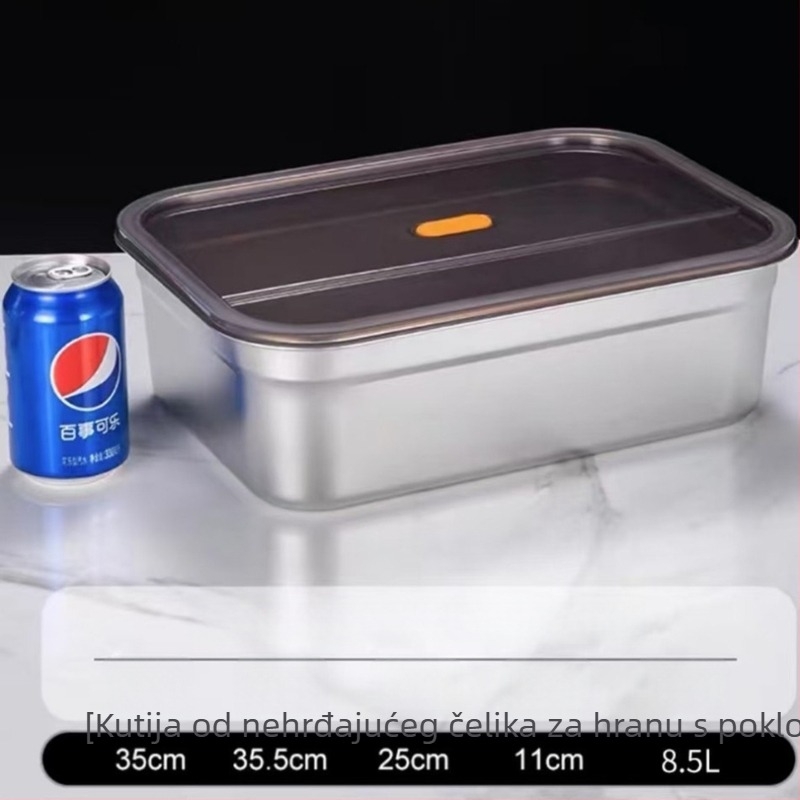 Kutija za ručak od nehrđajućeg čelika s brtvom poklopcem, pravokutna, kapacitet preko 5 L, kutija za čuvanje hrane