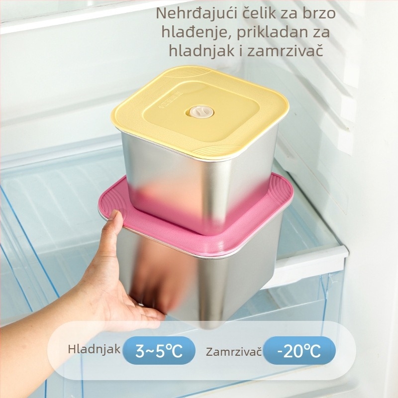Kutija za čuvanje svježine od 201 nehrđajućeg čelika, kvadratna, s poklopcem, za voće i deserte, porcionirano i sigurno zatvaranje, mikrovalna kompatibilna, kapacitet ispod 300 ml