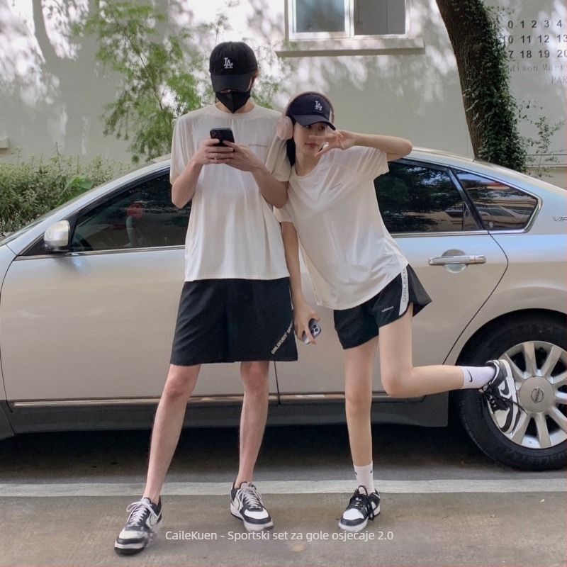 Ljetni unisex sportski komplet — prozračan, brzo suši, kratki rukav, okrugli izrez, 30% spandex